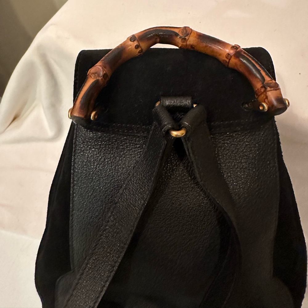 Gucci vintage authentic bamboo black suede small backpack with COA - Picture 6 of 16